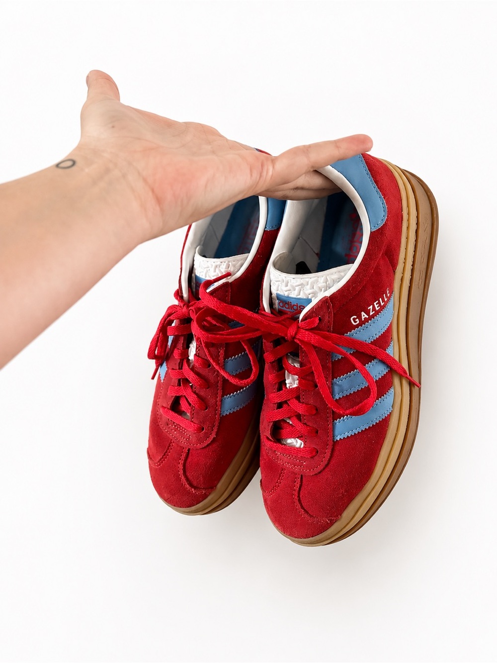 adidas Red Suede Sneakers with Light Blue Stripes